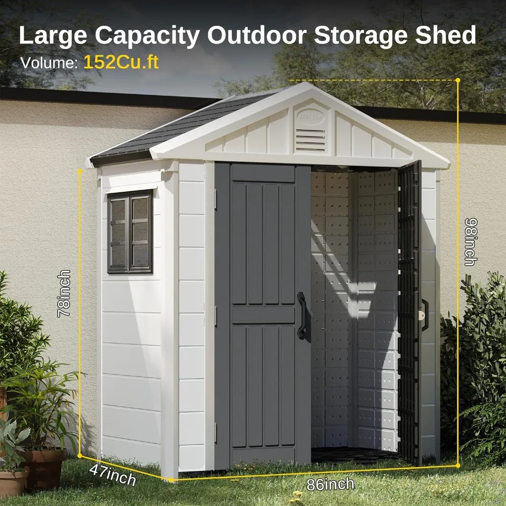 Outdoor Storage Shed, 7×4×8.2 FT Waterproof Resin Tool Shed with Window, 152Cu.ft Outside House Shed for Garden, Patio