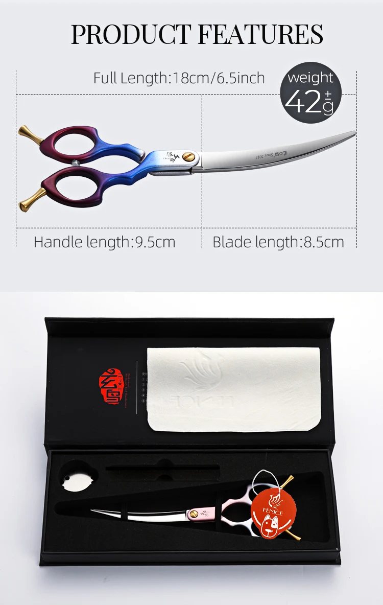 Fenice professional jp vg10 rechte und linke Hand 6,5 Zoll gebogen 35 ° Pflege schere Haustiers chere für Hunde selbst schleifende Schere – Detail 14