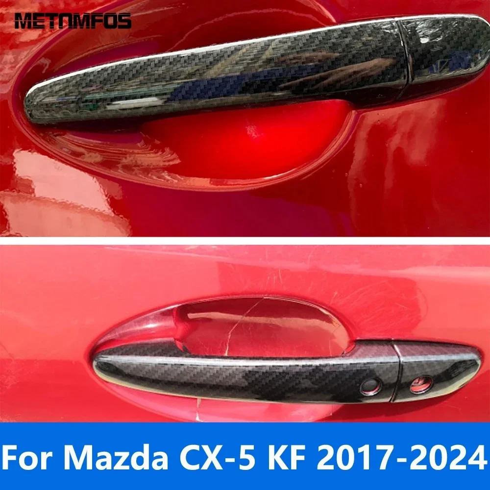 Side Door Handle Cover Trim For Mazda CX-5 CX5 KF 2017-2022 2023 2024 Carbon Fiber Protector Sticker Accessories Car Styling