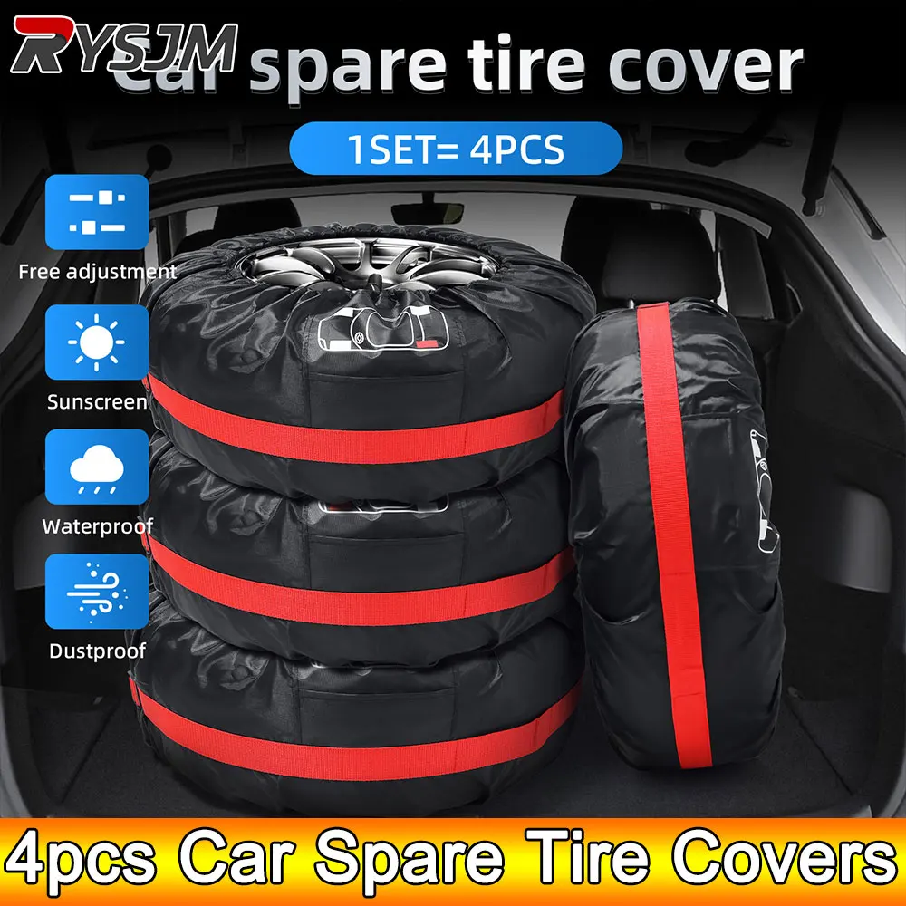 AD 4Pcs Car Spare Tire Cover Case Waterproof Dust-proof Protector Styling Polyester Auto Wheel Tires Storage Bags Vehicle Tyre