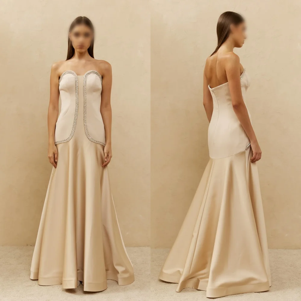 فستان سهرة نسائي أنيق بدون حمالات بمزاج مخصص، فساتين طويلة على شكل بوق، مناسبة مخصصة، أنيقة للحفلات اللامعة