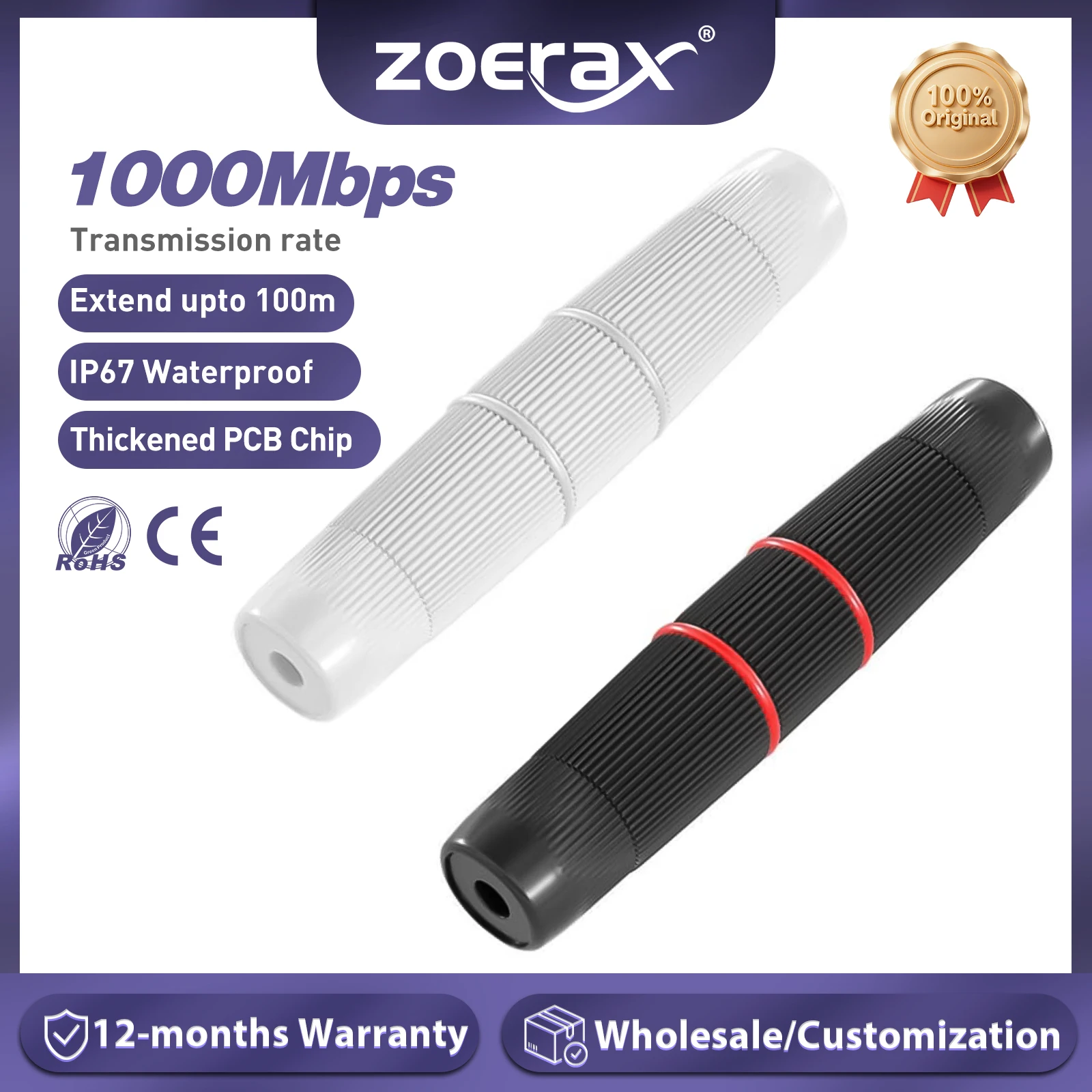 Conector do cabo de rede Ethernet ZoeRax, acoplador Lan exterior, adaptador fêmea, impermeável, IP67, Cat5e, CAT6, RJ45