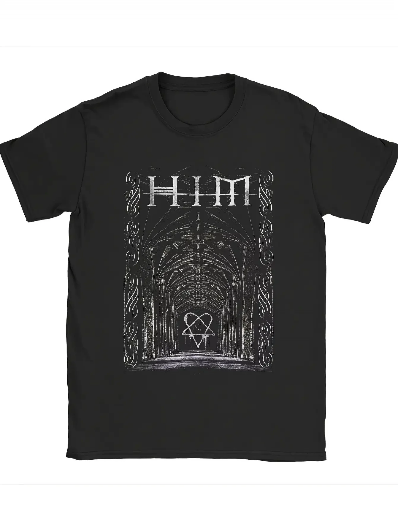 

2026 New Channel The Heartagram Vibe Ville Valo HIM Gothic Y2K Tee - Stretchy Grunge 100% T Shirt with Band Logo