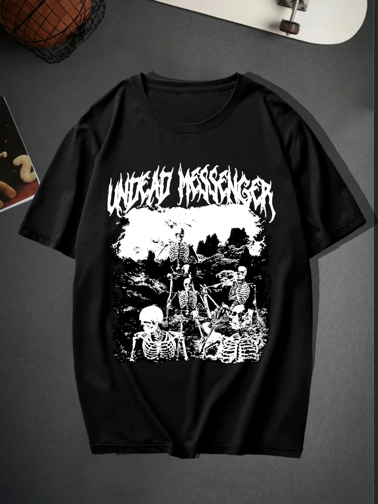 

Trendy Skeleton & Letter Pattern For Halloween design-100% cotton summer O-neck short sleeve casual printed men's T-shirt.