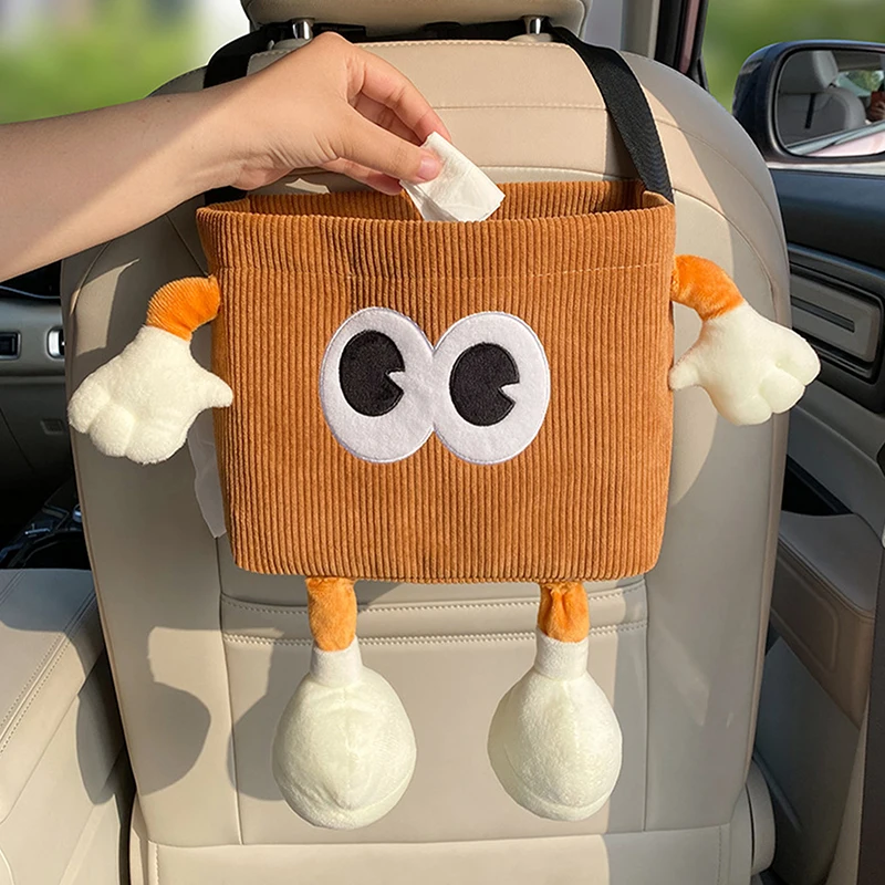 Car Trash Can Tissue Box Cartoon 2-in-1 Car Umbrella Storage Bin Auto Seat Back Hanging Storage Bag Backseat Cup Holder