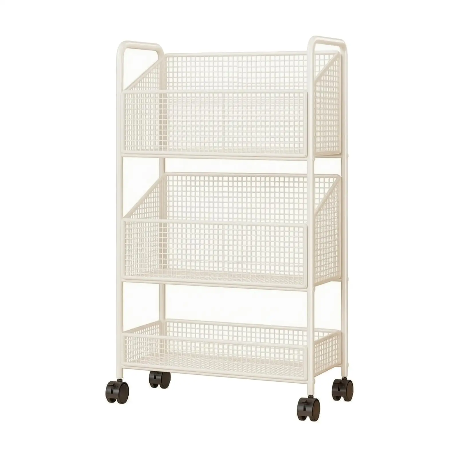 Wire Storage Basket Unit Space-Saving Slim Vertical Storage Cart with Handles Three-Tier Rolling Cart with Wire Baskets Compact