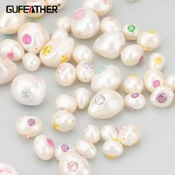 GUFEATHER MD83,jewelry accessories,natural pearl with zircons,charms,hand made,jewelry making,diy bracelet necklace,2pcs/lot