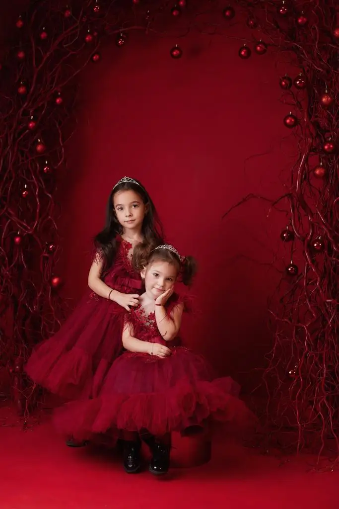 레드 깃털 꽃의 소녀 드레스 레이스 긴 유아 소녀의 생일 파티 가운 맞춤형 Tulle Little Baby Pageant Dress