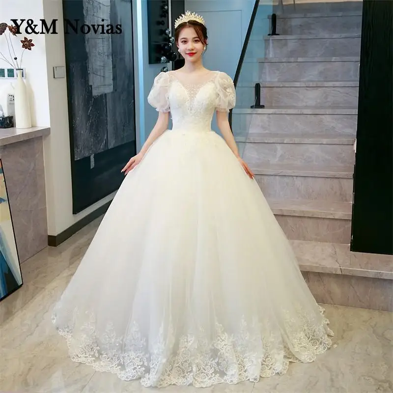 Y&m Novias Starry Sky Glitter Vingate Wedding Dress New Style Bride Plus Size Elegant Bridal Lace Up Vestido De Novia Robe De Ma