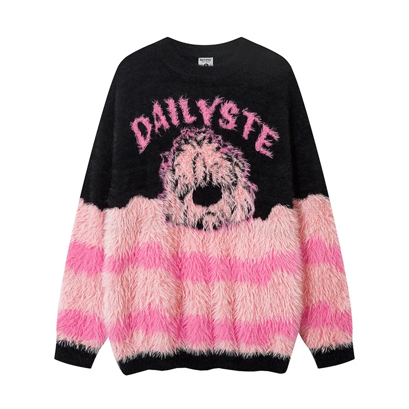 الهيب هوب الشارع الشهير الخريف الشتاء الجولة الرقبة سترة الرجال التباين اللون سميكة الدافئة محبوك سترة النساء المتضخم عشاق سترة