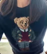 2025 Autumn and Winter New Women's Classic Embroidered Bear Round RL Neck Cotton Loose and Versatile Knitted Shirt - AliExpress 