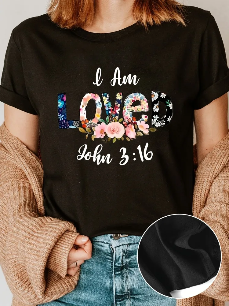 

Футболка с цветочным принтом LOVE Модный женский повседневный топ с короткими рукавами и круглым вырезом идеально подходит для весны, лета и осени