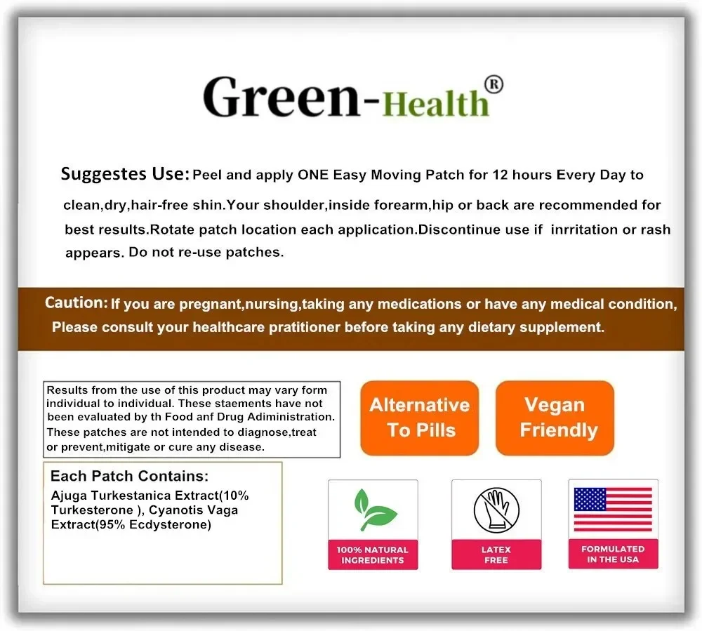 Turkesterone พร้อมแพทช์ Ecdysterone Transdermal สําหรับผู้ชาย - 30 แพทช์ อุปทานหนึ่งเดือน