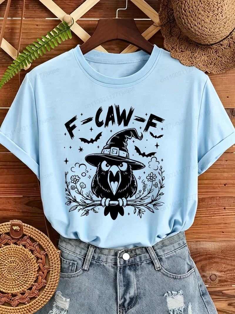 Funny Halloween Crow Print T-Shirts Trendy Fashion Tee Shirts Short Sleeve Tshirts Halloween Party T-Shirts Spooky Season Gift