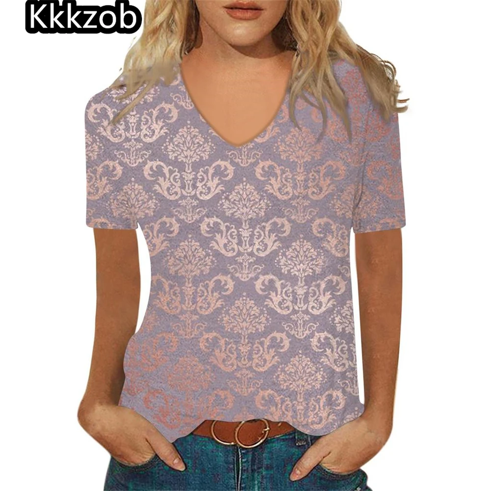 الصيف النساء تي شيرت ثلاثية الأبعاد موضة طباعة التدرج Harajuku تي شيرت المتضخم المحملة للسيدات الملابس الجديدة قصيرة الأكمام الخامس الرقبة القمم #4