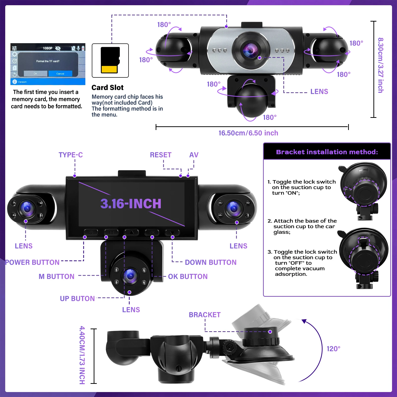 Caméras embarquées d’une dashcam à cinq angles