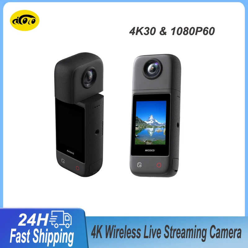 Aicoco onAir 4K Pocket Action Camera Wireless Live Streaming Camera with Screen Rotatable Travel Sport DV Shooting Cam Recorder