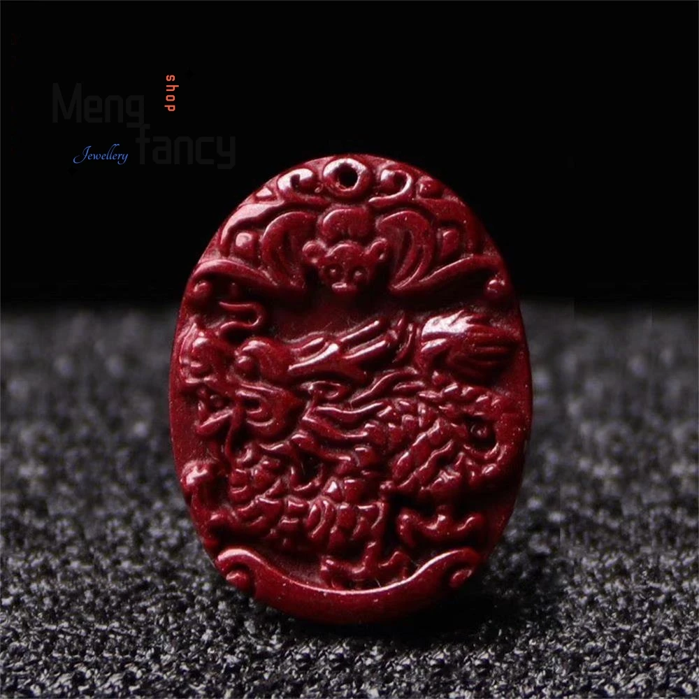 

Natural Cinnabar Chinese Zodiac Carved Koi Double-sided Engraving Pendant Retro Exquisite Mascots Best Selling Fashion Jewelry