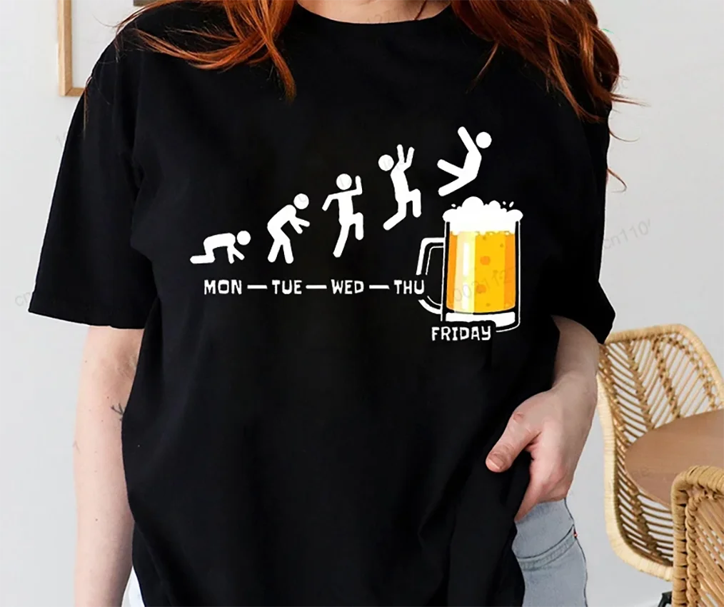 المرأة تي شيرت الاثنين إلى الجمعة شرب البيرة مضحك الرياضة موضة تي شيرت غير رسمي الهيكل العظمي الجمعة البيرة الجرافيك بلايز ملابس حريمي #2