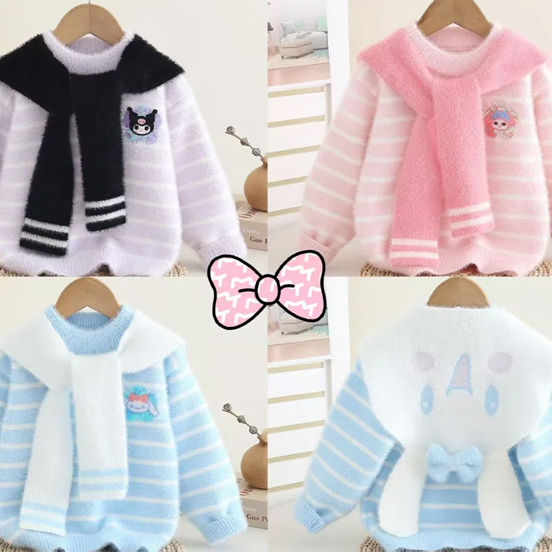 

Kuromi Kids Sweater Girls' Autumn Clothes Sanrio Cinnamoroll Knitwear Kawaii My Melody Child Anime Soft Pullover Keep Warm Tops