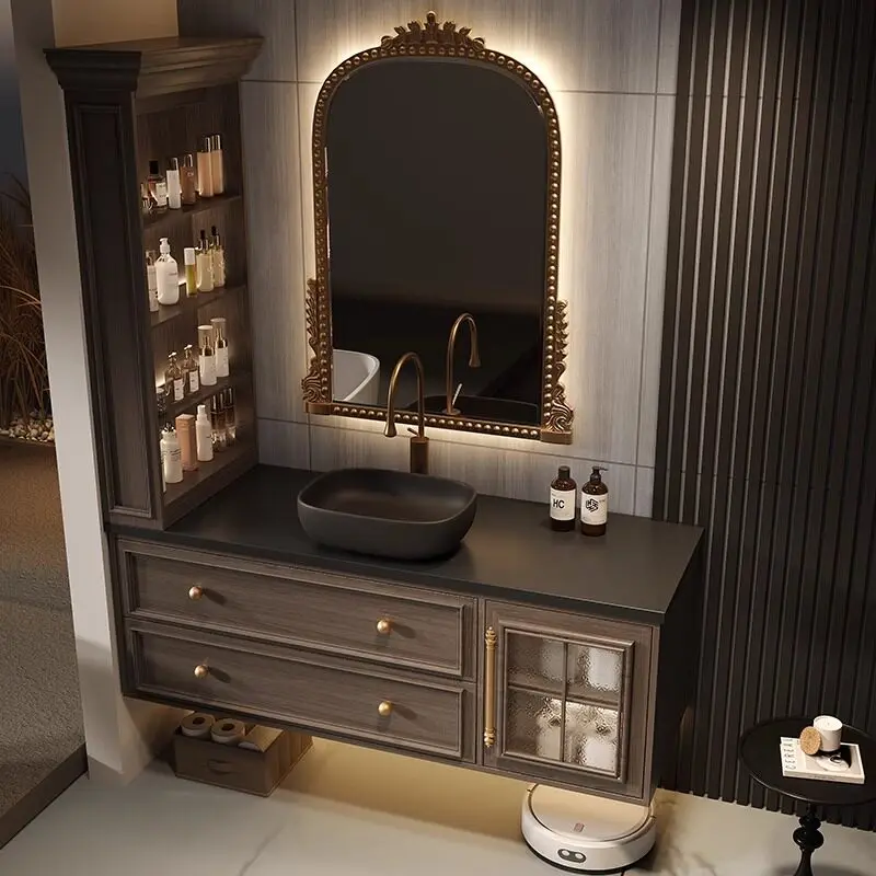 

Комплект мебели для ванной комнаты, раковина из каменной плиты, умывальник для туалета, умывальник из дуба