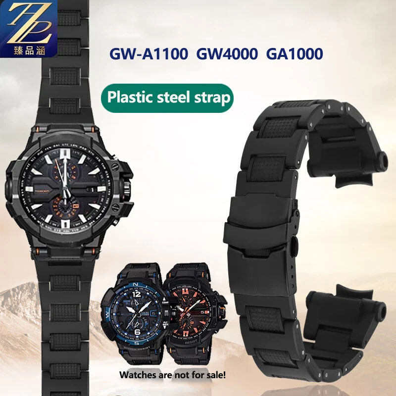 For Casio watch GW-A1100 GW4000 GA1100 G-1400 plastic watchband men's black wristband stainless steel butterfly buckle bracelet