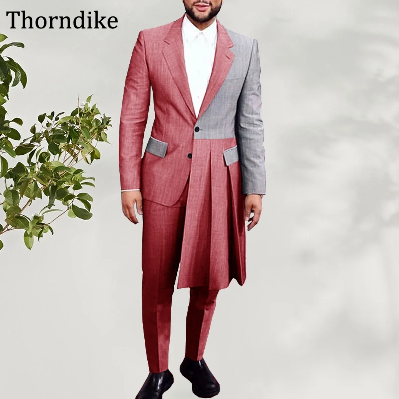 Thorndike Luxury 2 Pieces Men Suit Casual Long Wedding Dress Tuxedos Patchwork Designs Slim Fit Custome Homme Blazer Masculino