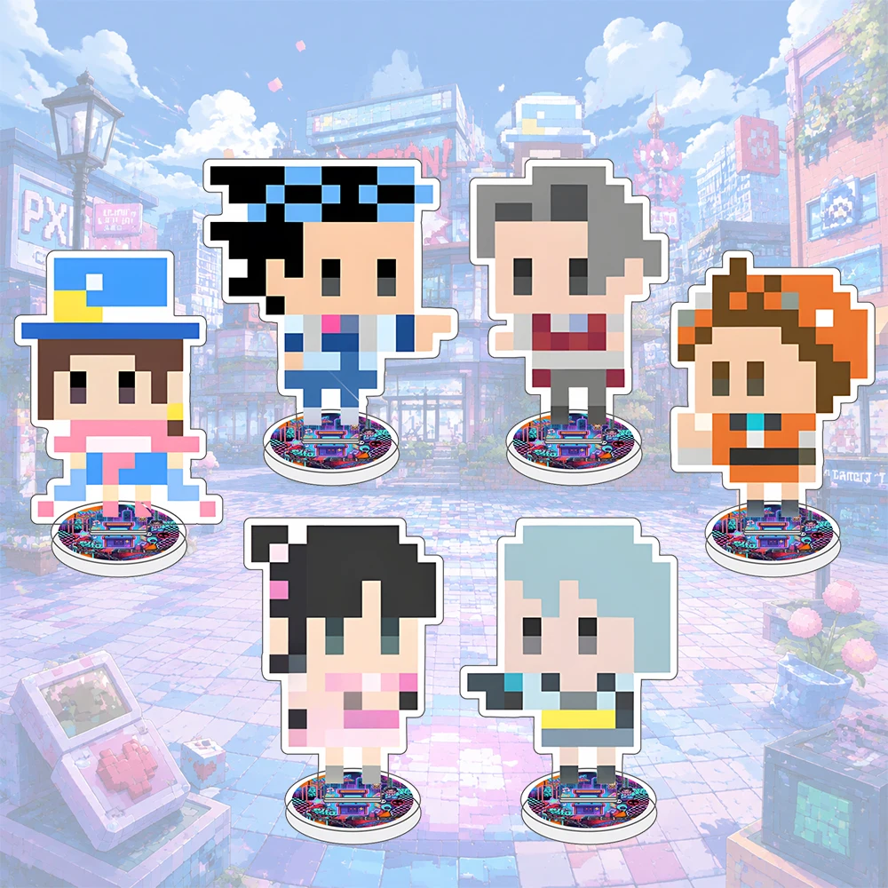 10cm Ace Attorney Pixel Style Acrylic Stand Phoenix Wright Maya Fey Miles Edgeworth Cute Game Desktop Ornament keychain