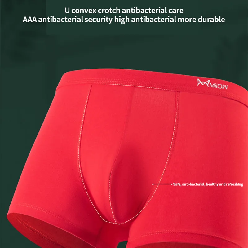 MiiOW 3 pz 80S cotone uomo intimo Boxer pantaloncini Natal anno rosso mutandine da uomo AAA viscosa antibatterico mutande maschili tronchi