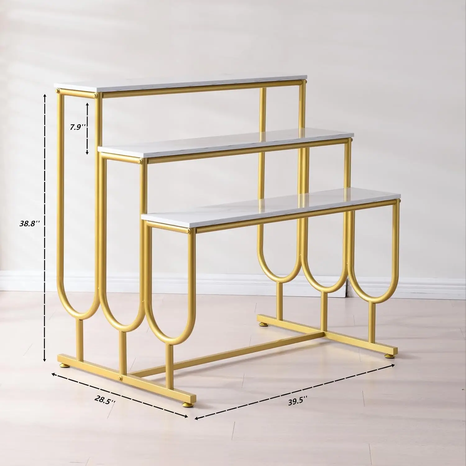 Heavy Duty Display Riser Stand, Tiered Shoes Bags Dolls, Display Table, Imitation marble Grain Planks Display Shelf(3 Tier)
