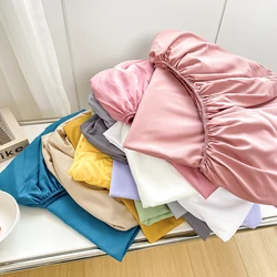 1Pc Fitted Bed Sheet With Elastic Band Solid Color Anti-slip Adjustable Mattress Cover for Single Double King Queen Bed