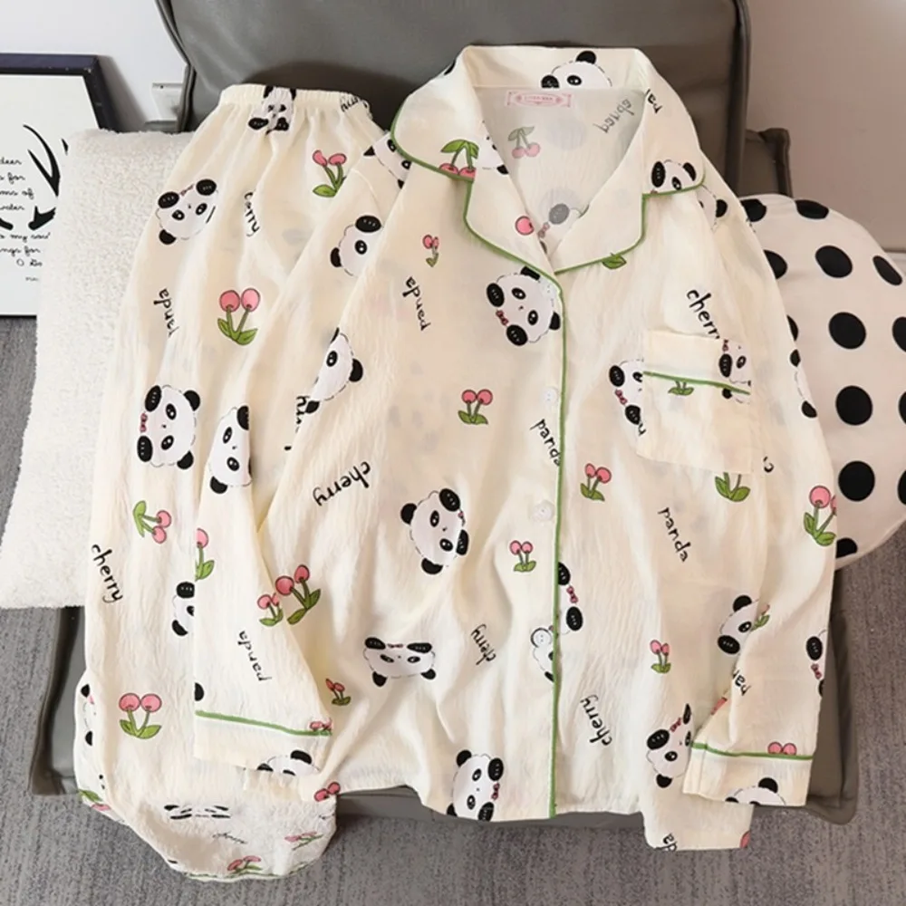 Women's Pajamas Set Letter Panda Print Homewear Autumn Winter Sleepwear Long Sleeve Pyjama Loungewear Milk Silk Pijama Nightwear