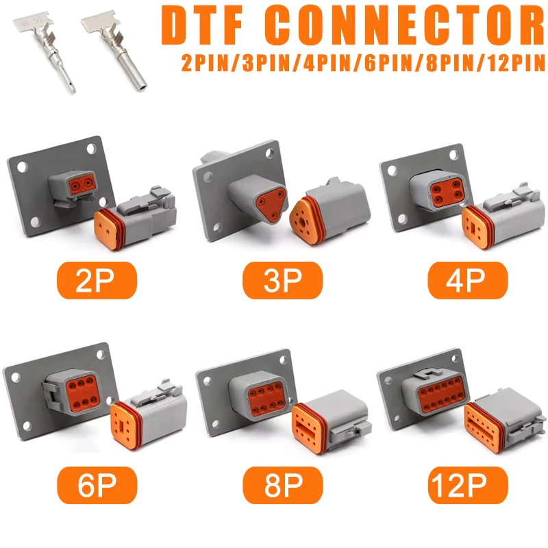 2/3/4/6/8/12Pin DT Connector Male Female DT04-6P-L012 Waterproof Plug-In With Fixed Flange DT04-4P-L012