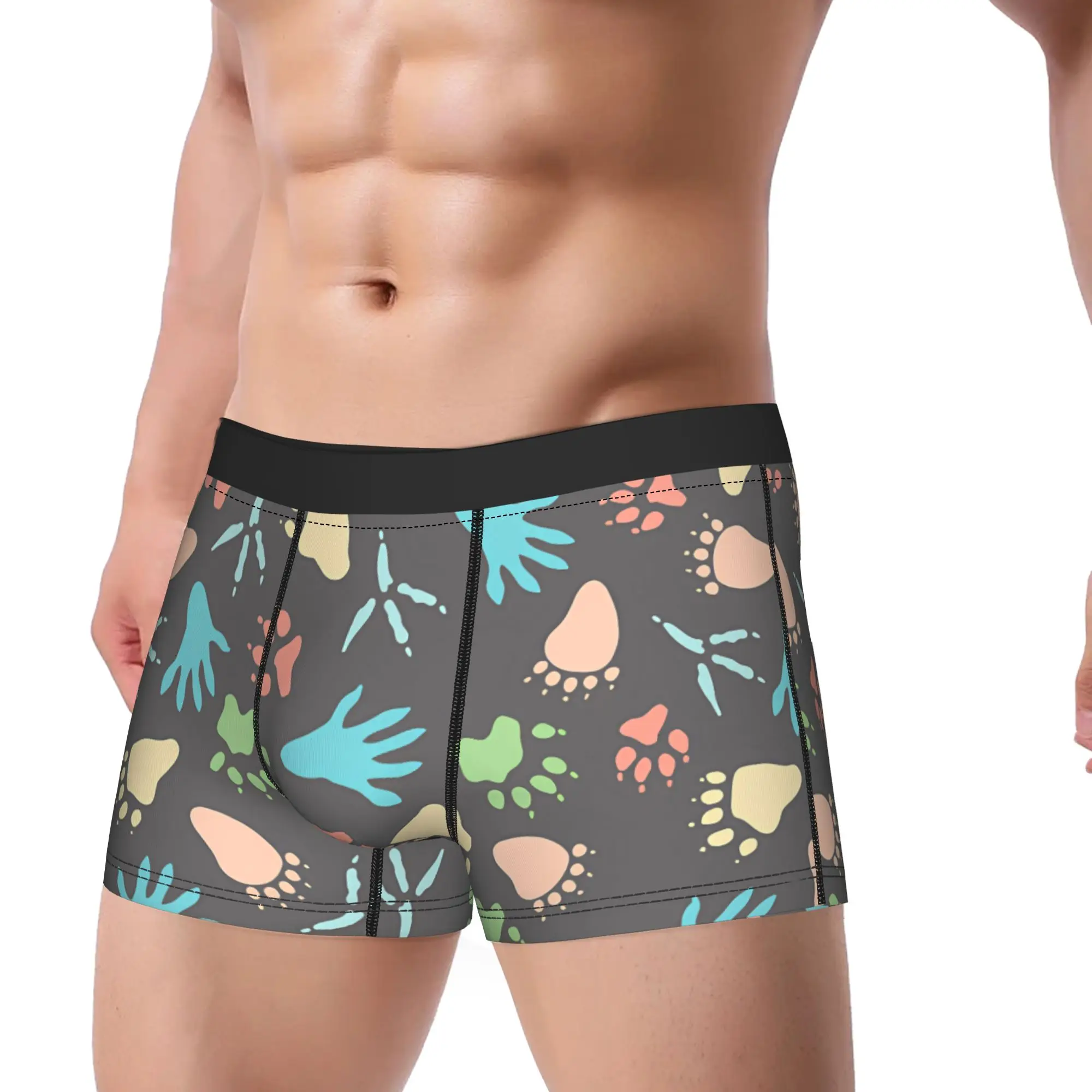 Dinosaur footprint tracks Underwear  Males Shorts Briefs Funny Boxer Shorts Quality Custom DIY Plus Size Underpants
