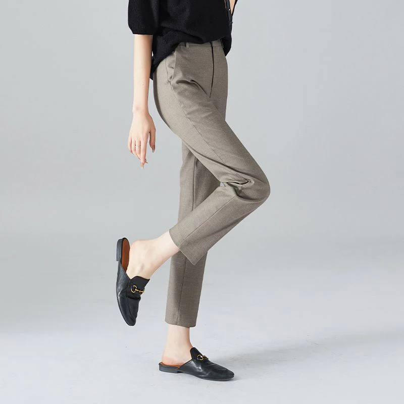 Autumn Winter High Waist Elegant Fashion All-match Solid Color Pants Female Ankle Length Slim Casual Trousers Women\'s Clothing