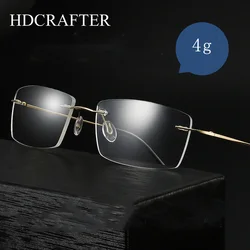 HDCRAFTER Rimless Glasses Frame Foldable Pure Titanium Graduated Eyewear Frames for optical prescription lenses Reading Myopia