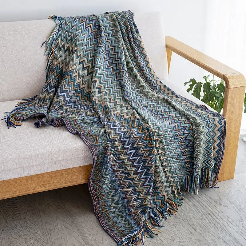 

Blanket Tassel 100% Blanket with Acryl Summer Hand Bed Knitted Sofa Travel Breathable Chic Bohemian Soft Comfortable Blanket