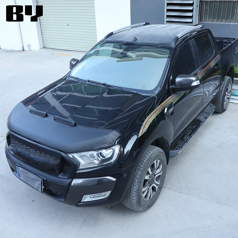 For Ford Ranger 2015-2021 Car Hood Sand and Stone Deflector Protection Cover Black Leather Exterior Accessories