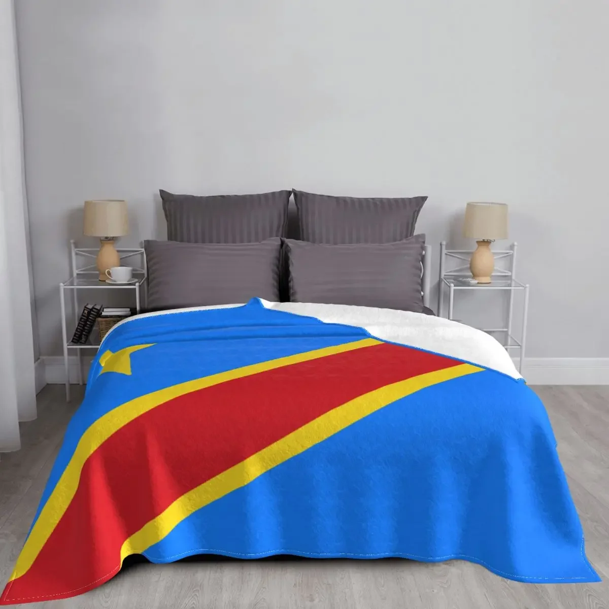 Flag Of Congo Kinshasa Zaire Knitted Blanket Fleece Warm Throw Blanket for Bedding Couch Bedroom Quilt