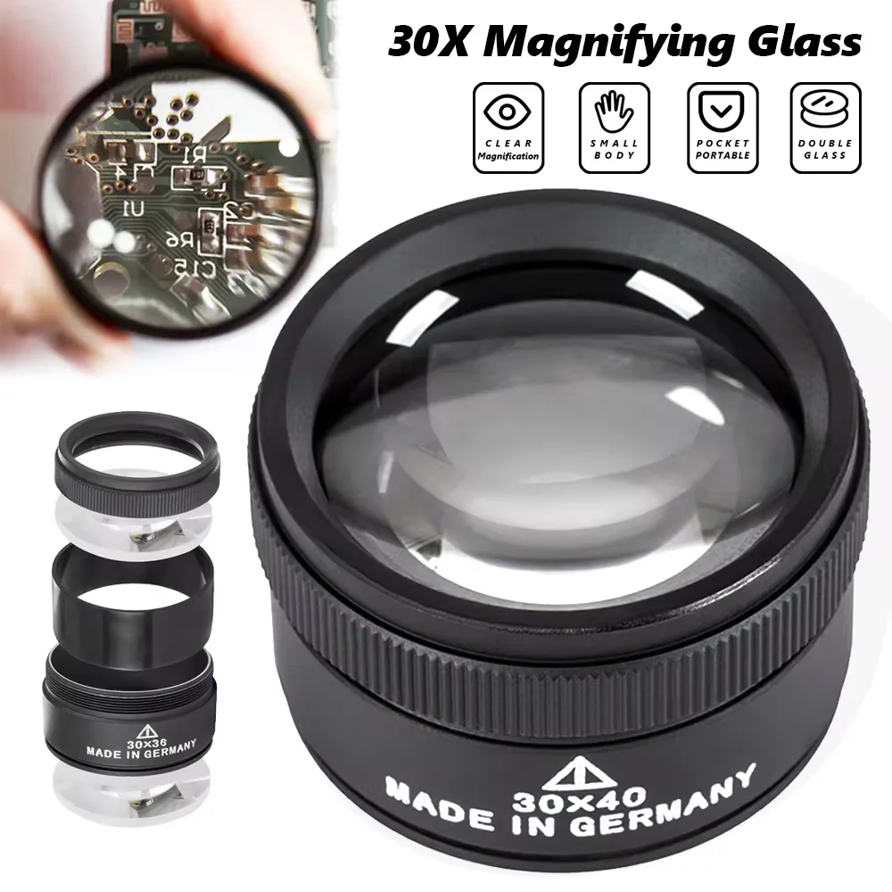 30X Monocular Glass Magnifier K9 Optical Lens HD Magnifying Glass Mini Pocket Eye Loupe Magnifier for Watch Jewelry Repair Tool