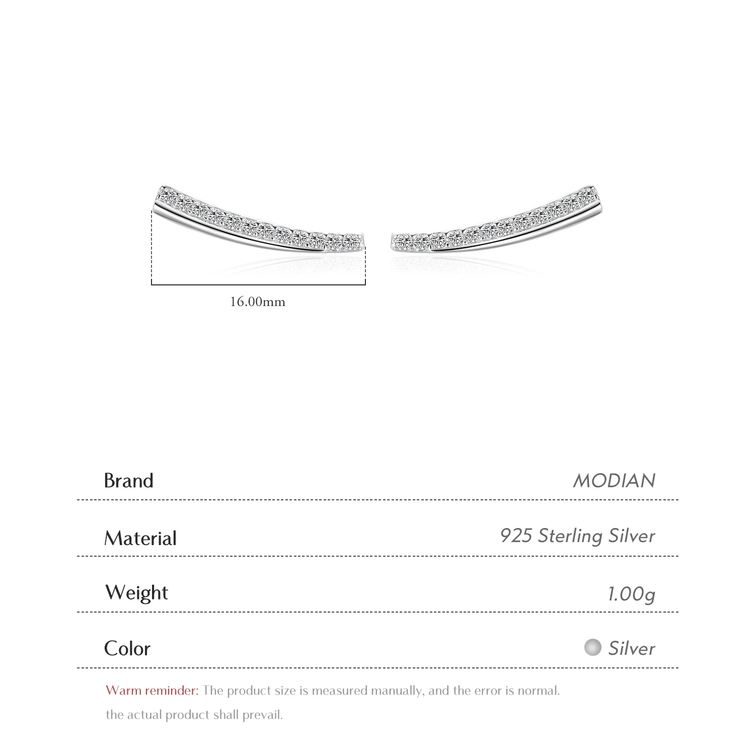 Modian Minimalism Line Stud Earrings Solid 925 Sterling Silver Feather Clear CZ Studs Ear For Women Hypoallergenic Jewelry Gifts