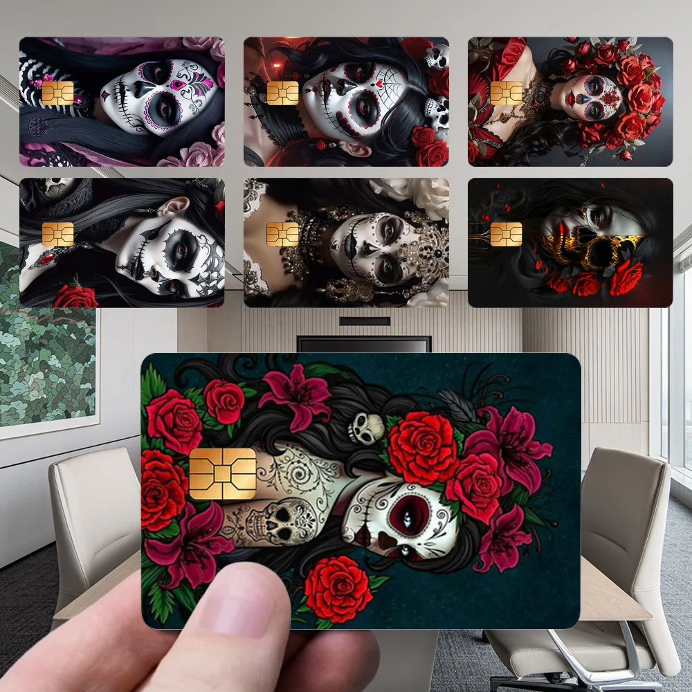 

Mexican Catrina Skull Girl Stickers New Cartoon Card Debit Bank Charge Card Bus Metro Waterproof Sticker Decal Decoration