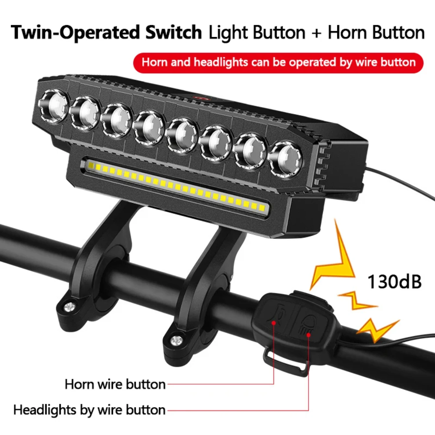 Lampu Depan Sepeda USB Isi Ulang 120dB Lampu Depan Sepeda Tahan Air 6 Mode Pencahayaan Lampu Depan Bel Sepeda Mudah Dipasang