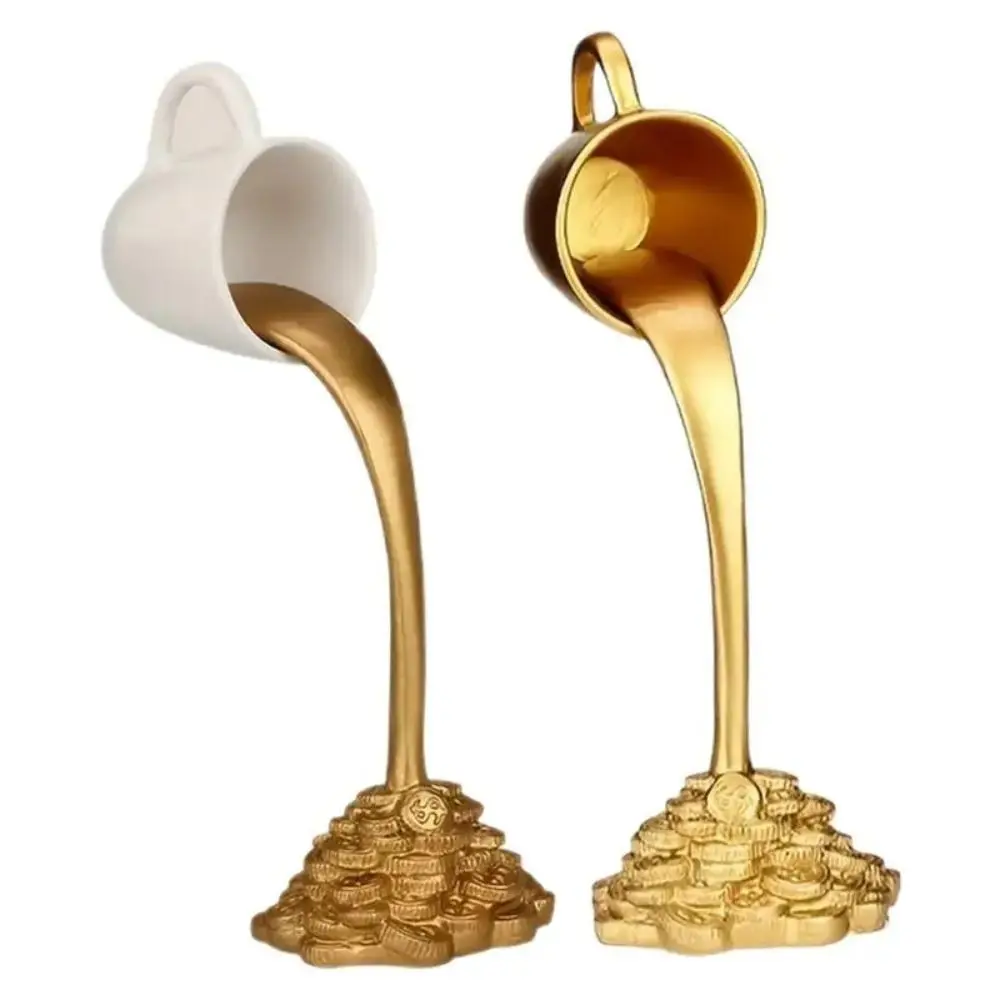 Liquid Gold Floating Mug Figure Novelty Pouring Spilling Coffee Ornaments Coin Splash Floating Coffee Cup Figurines Desktop