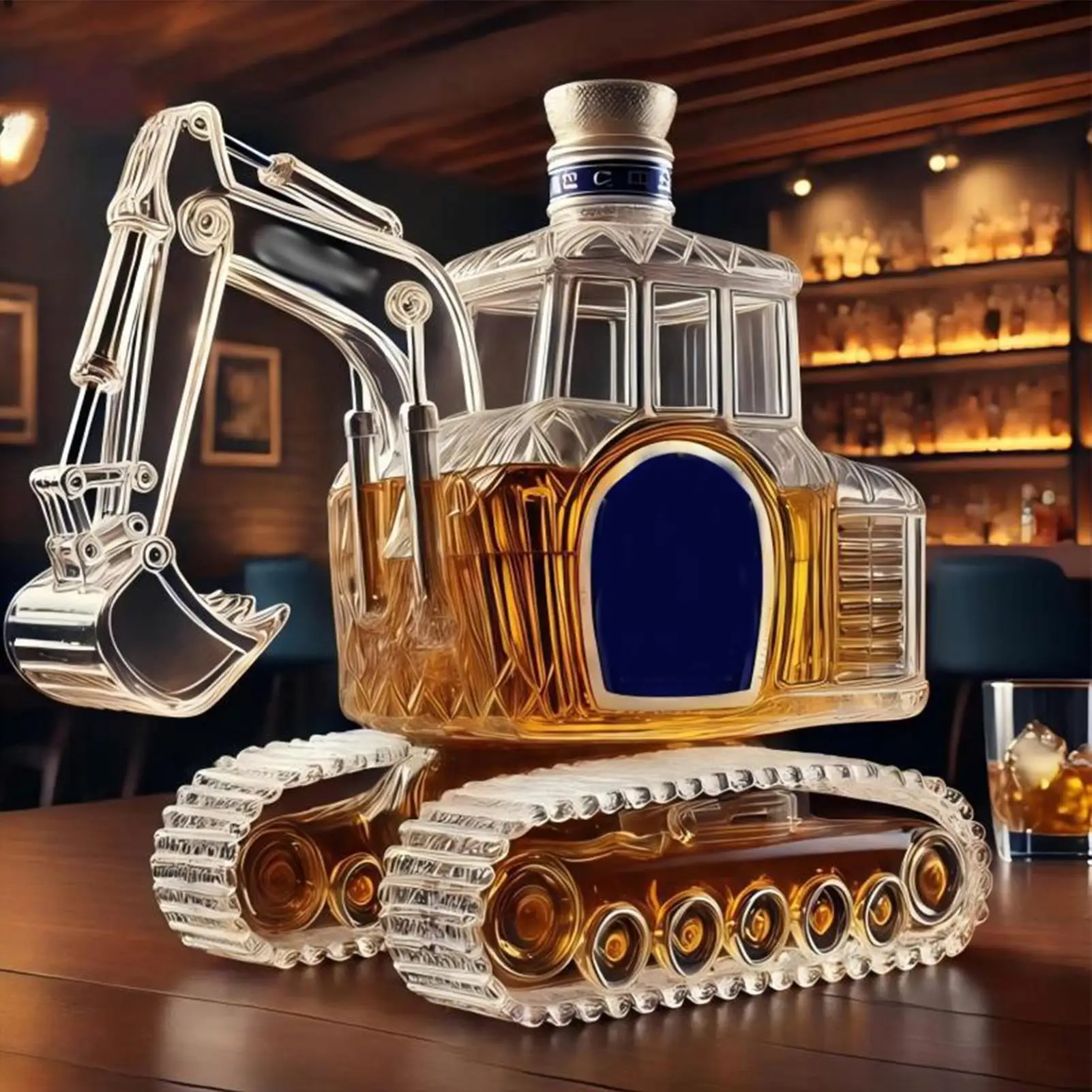Whiskey Bottle 350ml Excavator Shaped Pourer Dispenser Glass Liquor Decanter Statue for Bourbon Home Bar Fathers Birthday