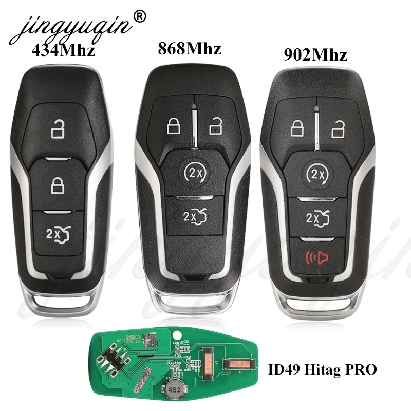 jingyuqin 433/868/902Mhz ID49 Smart Remote Key for Ford Mondeo Explorer Mustang Focus Fusion S-Max Galaxy Car KeylessGo 3/4/5BTN