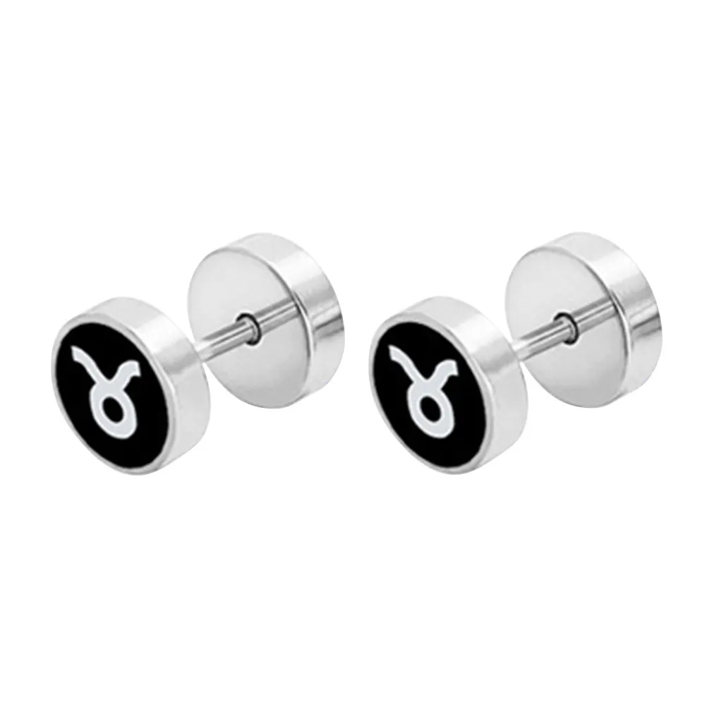 1Pair Stainless Steel Screw Stud Earrings Zodiac Sign Elegant Lightweight Secure Locking Fit for Men Women Daily Wear