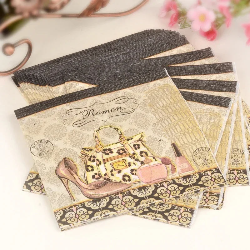 10/20pcs Printed Napkins Shoes Bags Perfume Combination Pattern High-grade Wedding Placemats Paper Cups Flower Mouth Cloth Paper