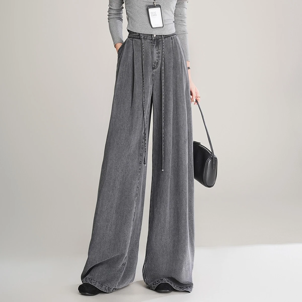 LOUIS YAO New High Waist Loose Wide Leg Pants 2025 Autumn Lyocell Women's Jeans Fabric Casual Elastic Waist Long Pants 