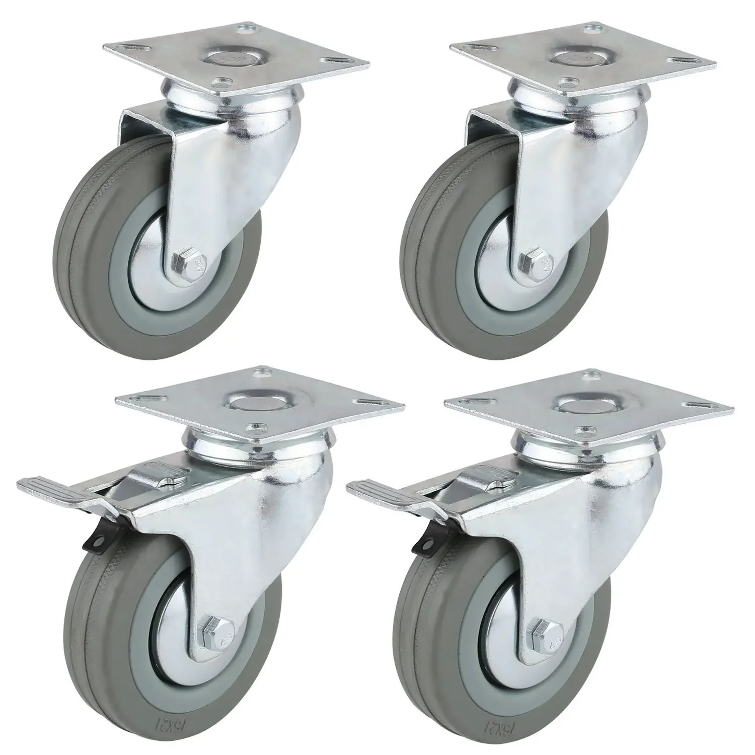 Fixkit Ø75mm Set of 4 Transport Rollers,with Brake, Swivel Castors, Heavy-duty Castors, Fixed Castors Load Capacity 150KG